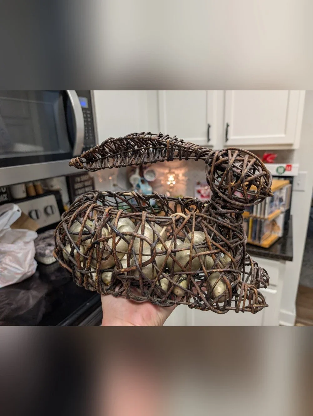 Pier 1 Imports grapevine Easter bunny basket featuring a woven vine construction